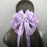 Purple Lace Flower Pearl Bow Hair Pin