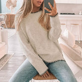 Crew Neck Slit Pullover Sweater