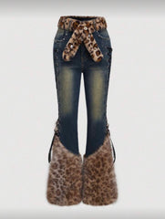 Leopard Print Patchwork Jeans