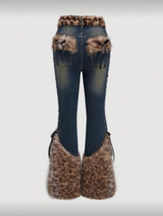 Leopard Print Patchwork Jeans