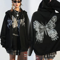 Y2k Hoodie Gothic Butterfly Zip Sweatshirt