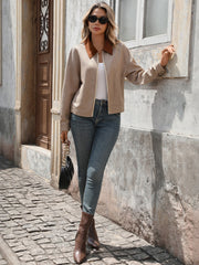 Plaid Zip Up Long Sleeve Jacket