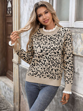 Lace Round Neck Leopard Print Sweater