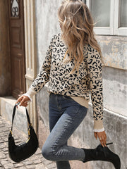 Lace Round Neck Leopard Print Sweater