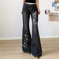 Sexy High Waist Retro Individual Butterfly Print Jeans