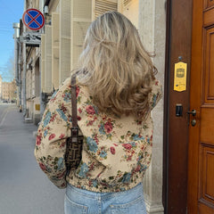 Fur Collar Patchwork Jacquard Long-Sleeved Button Cardigan Jacket