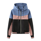 Vintage Oversized Color Block Zip Hooded Jacket