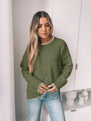 Crew Neck Slit Pullover Sweater