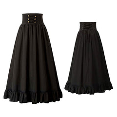 Black/Blue Panel Lace-up Skirt