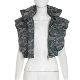 Camouflage Sleeveless Cropped Zip-Up Vest