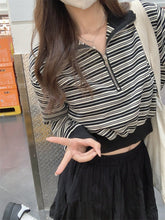 Half-Zip Striped Cropped Pullover Sweatshirt