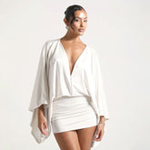 Imitation Silk V-neck Long-Sleeved Hip-Hugging Dress