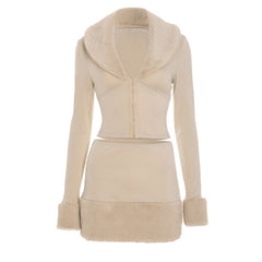 Hook-Button Lapel Top Hip-Hugging Mini Skirt Suit