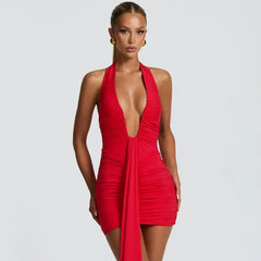 Deep V halter neck dress