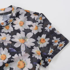 Daisy Print Mesh Maxi Dress