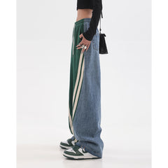 Patchwork Striped Baggy Boyfriend Jeans