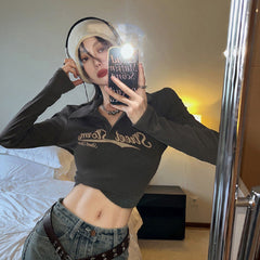 Y2K Long Sleeve Ribbed Knit Crop Top