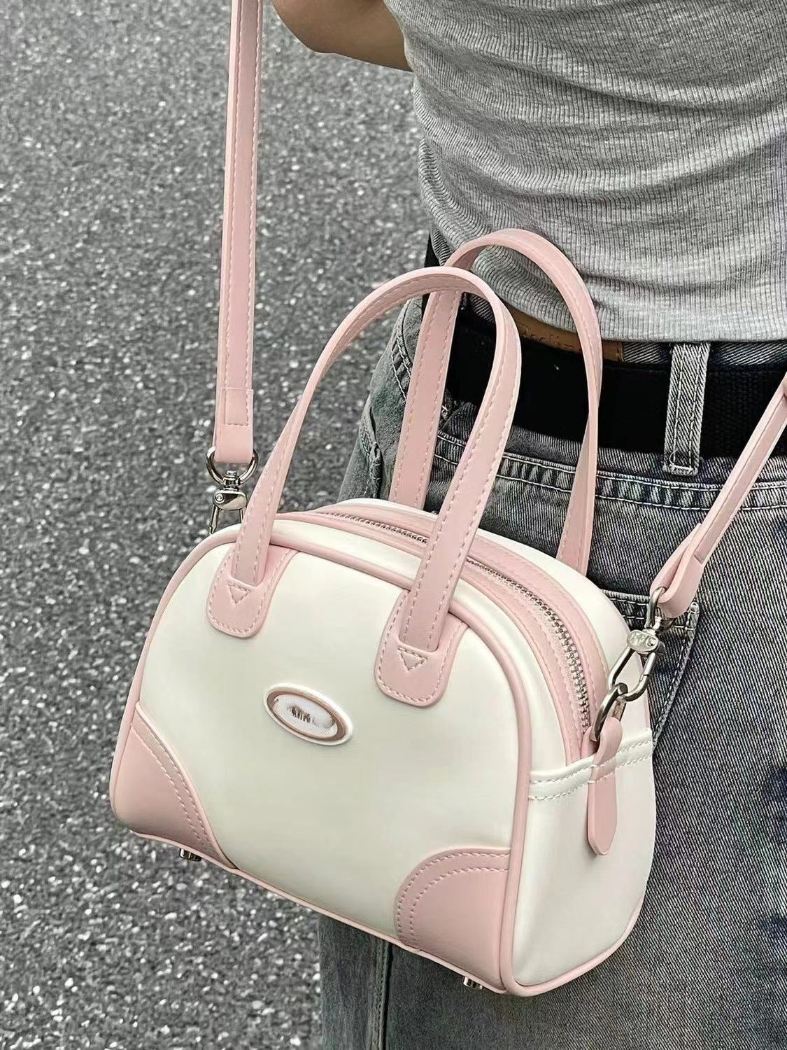 Pink and White Candy Crossbody Bag