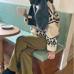 Vintage Print Jacquard Zip Up Cardigan