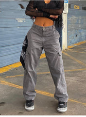 Pocket Mid Waist Cargo Jeans