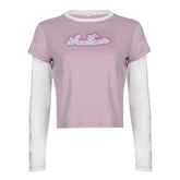 90s Logo Embroidery Patchwork Long Sleeve Top