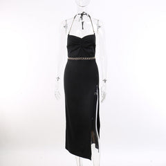 Solid Color Back Slit Dress