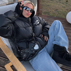 Simple Solid Color Zip Up Puffer Jacket