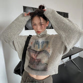 Vintage Print Half Zip Sweater