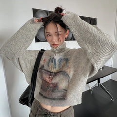 Vintage Print Half Zip Sweater