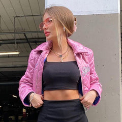 Solid Color Letter Embroidered Casual Jacket