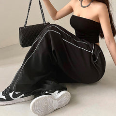 Piping Detail Wide Leg Track Pants