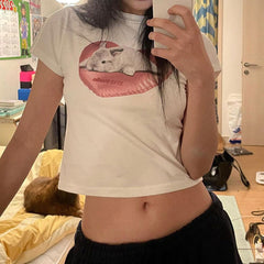 Love Bunny White Crop Top
