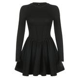 Corset Detail Black Long Sleeve Mini Dress