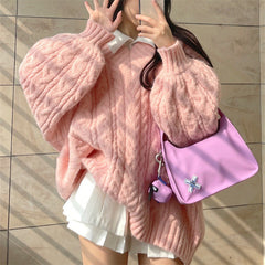 Twist Design V Neck Loose Sweater