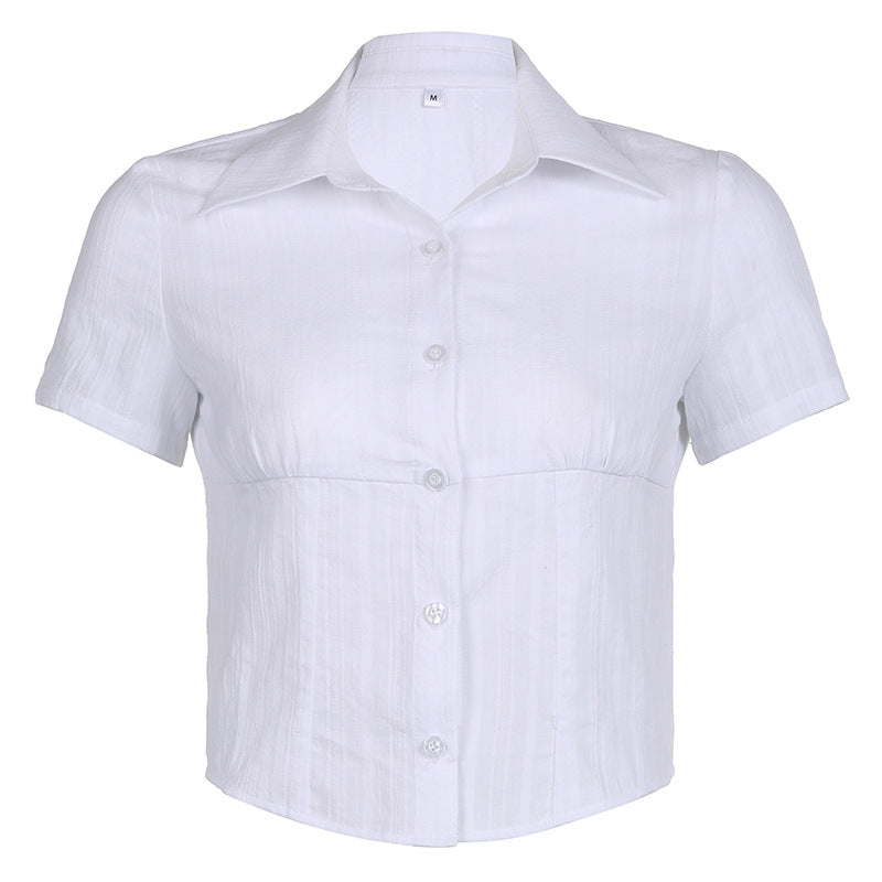 White Cropped Short Sleeve Blouse