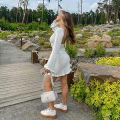 Solid Color Fungus Backless Knit Mini Dress