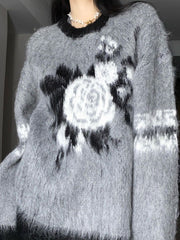 Vintage Jacquard Fuzzy Knit Sweater