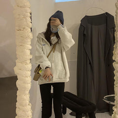 Letter Embroidery Baggy Zip Up Hoodie