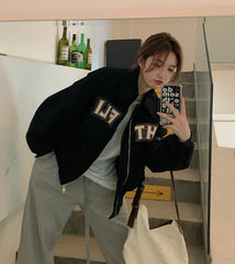 Logo Graphic Zip Up Corduroy Jacket