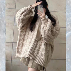 Twist Design V Neck Loose Sweater