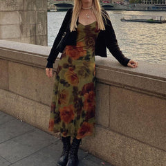 V Neck Floral Cami Maxi Dress