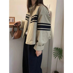 Striped Oversized Bomber Zip UP Jacket