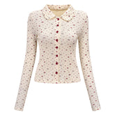 Polo Neck Floral Rib Blouse