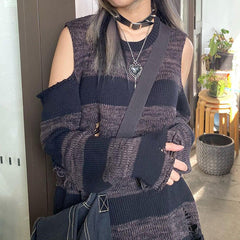 Cold Shoulder Striped Downtown Sweater