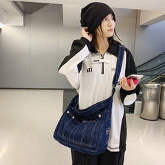Aesthetic Denim Large Canvas Crossbody Bag