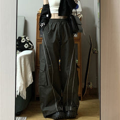 Pocket Patch Piping Wide Leg Sweatpants