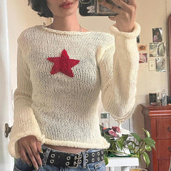 Star Crochet Knit Cropped Knit Top