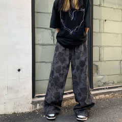 Retro Printed Flowers Corduroy Pants