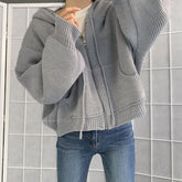 Hooded Zip Up Knit Cardigan