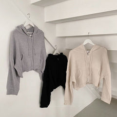 Hooded Zip Up Knit Cardigan